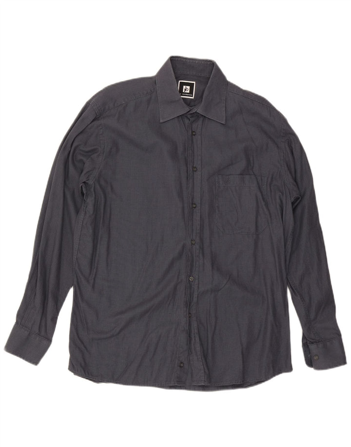 Roccobarocco Camisa para hombre Talla 40 15 3/4 Algodón a cuadros gris medio