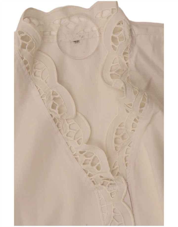 Vintage mujer manga corta camisa blusa EU 38 medio blanco