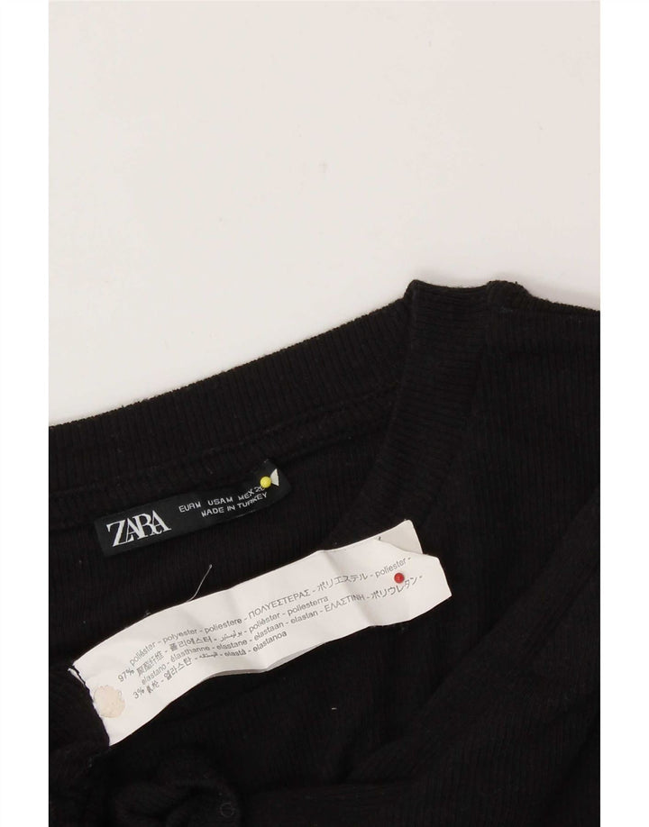 Zara Mujer Crop Blusa Top UK 42 Medio Negro Poliéster
