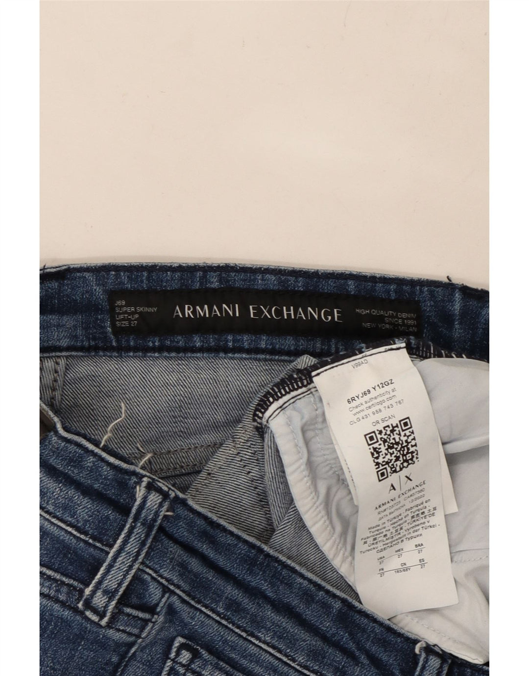 ARMANI EXCHANGE Vaqueros súper ajustados levantables para mujer W27 L30 Algodón azul