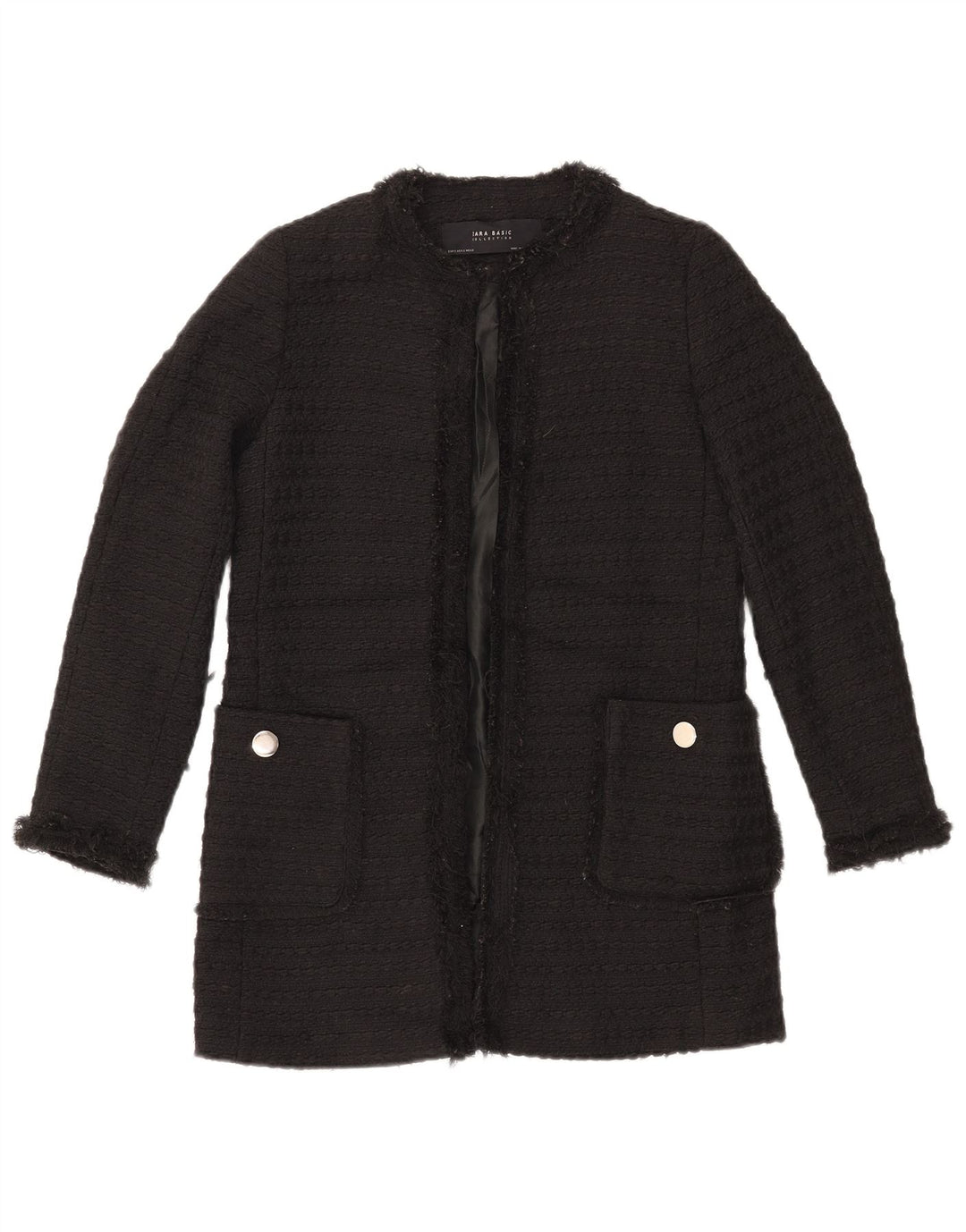 ZARA Chaqueta tipo blazer abierta larga para mujer UK 10 Small Poliéster negro