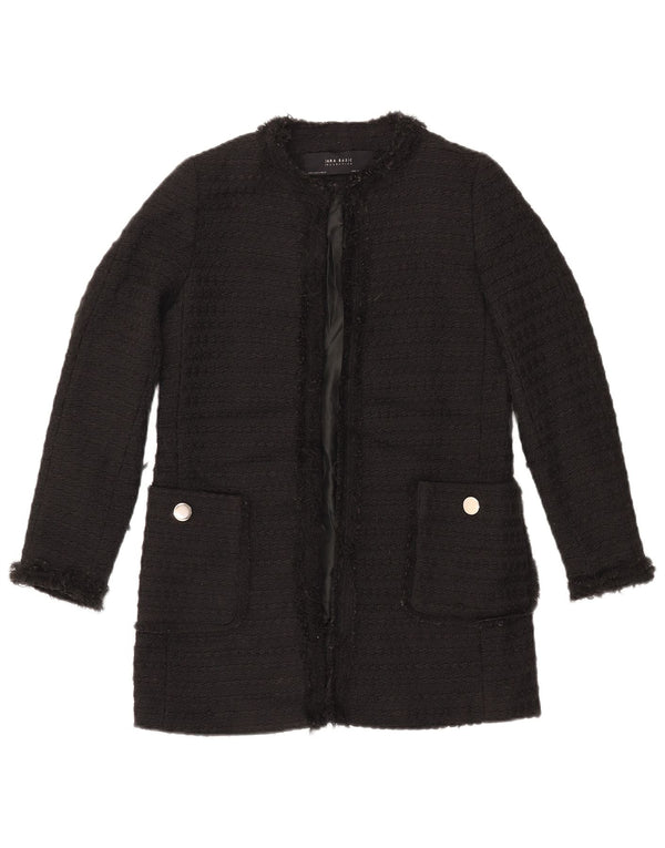 ZARA Chaqueta tipo blazer abierta larga para mujer UK 10 Small Poliéster negro