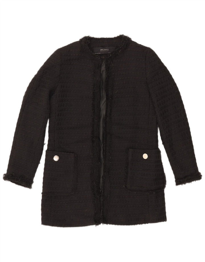 ZARA Chaqueta tipo blazer abierta larga para mujer UK 10 Small Poliéster negro