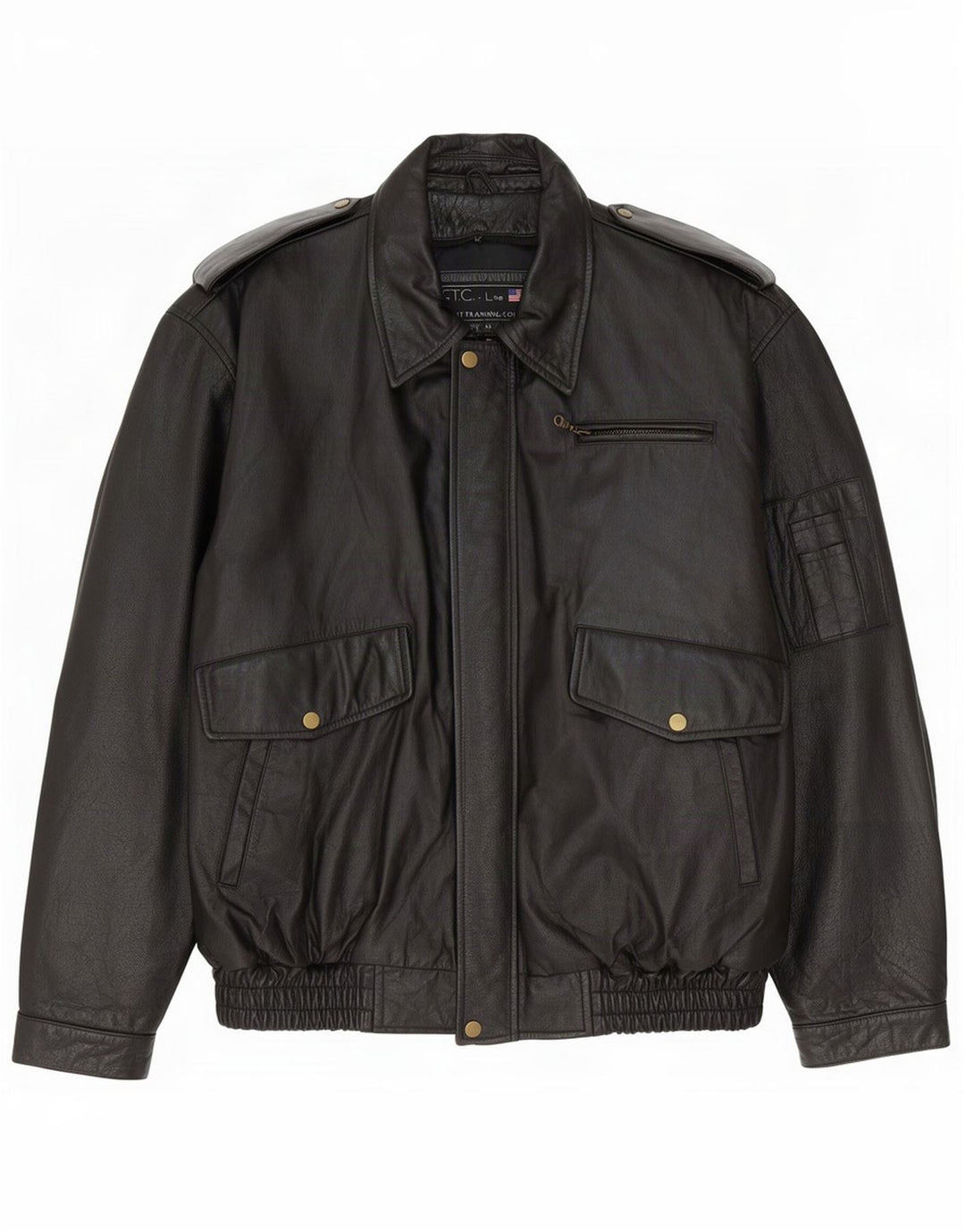Vintage hombres chaqueta de cuero militar Reino Unido 42 XL negro