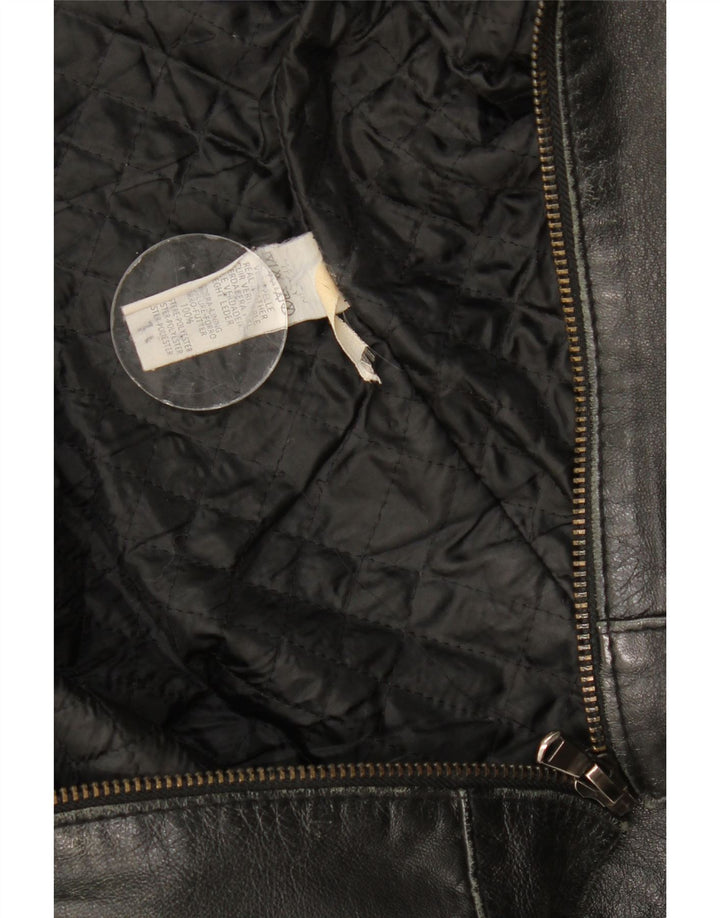 Vintage mujer cuero biker chaqueta Reino Unido 12 cuero negro medio
