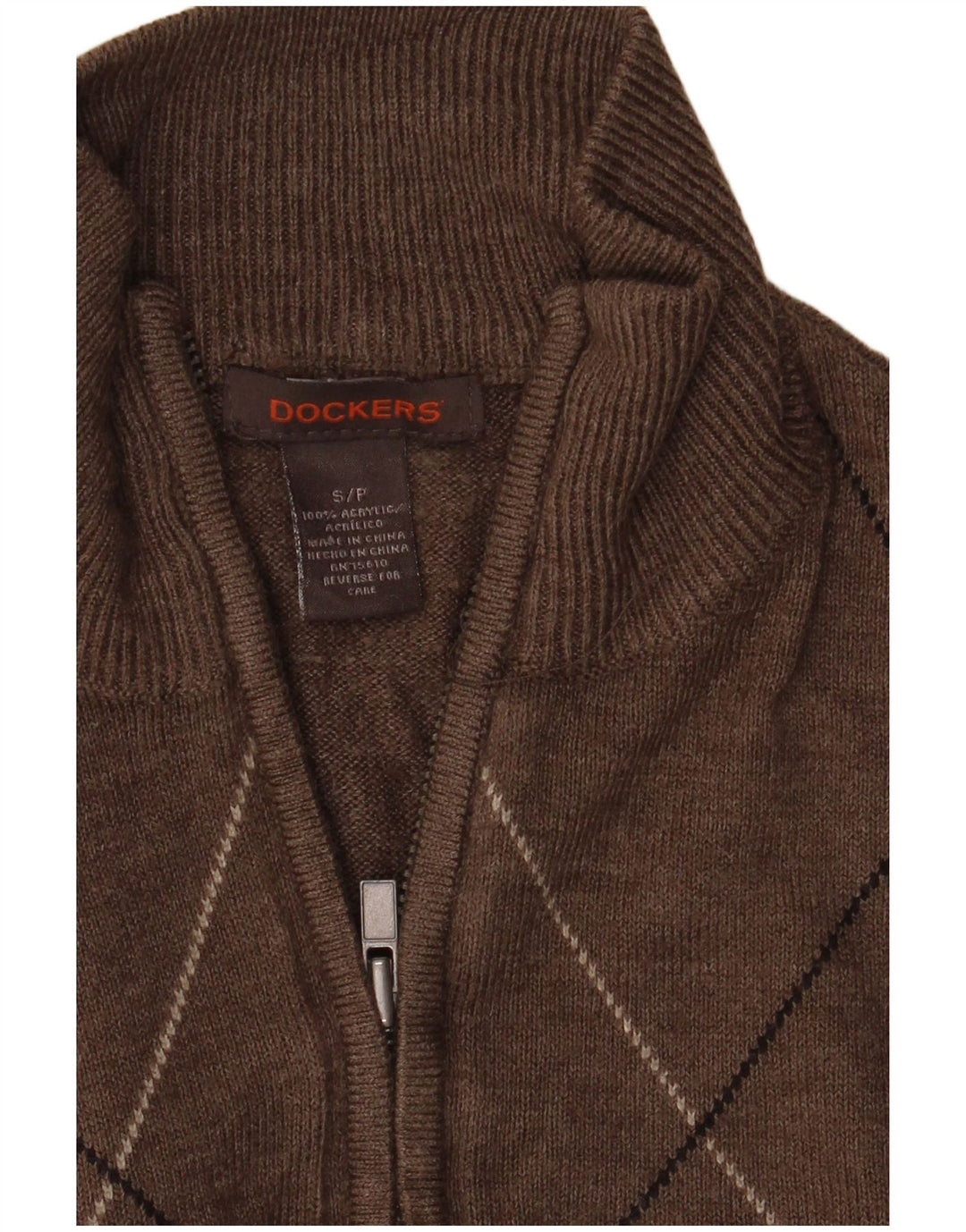 Dockers Jersey De Cuello Con Cremallera Para Hombre Pequeño Marrón Argyle/Diamante Acrílico