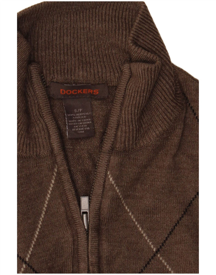 Dockers Jersey De Cuello Con Cremallera Para Hombre Pequeño Marrón Argyle/Diamante Acrílico