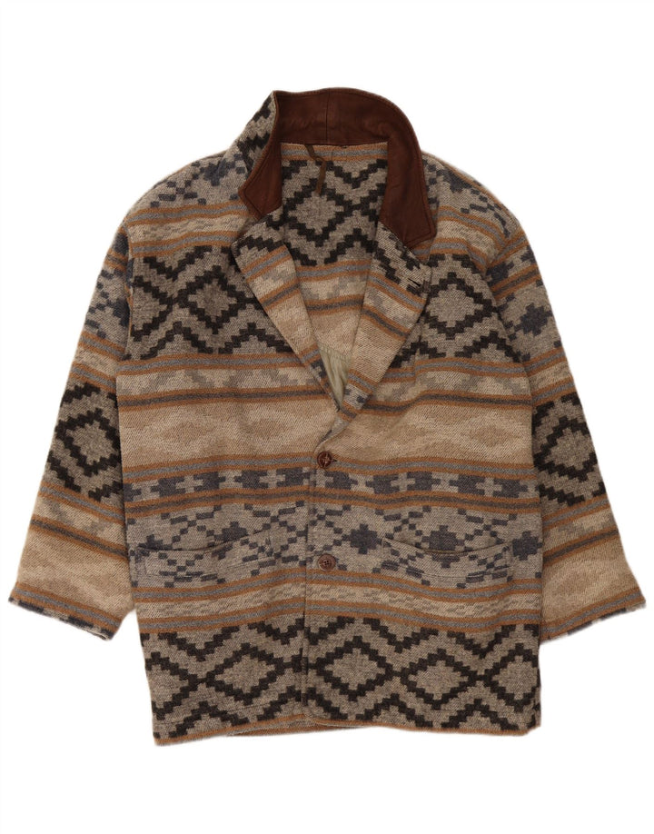 Vintage Hombres 2 Botón Loose Fit Blazer Chaqueta Reino Unido 38 Medio Beige Geométrico