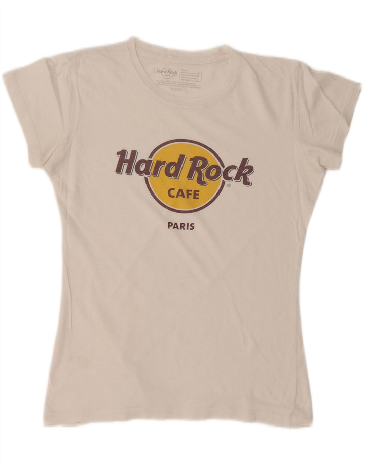 HARD ROCK CAFE Camiseta gráfica Paris para mujer Top UK 10 Small White Cotton