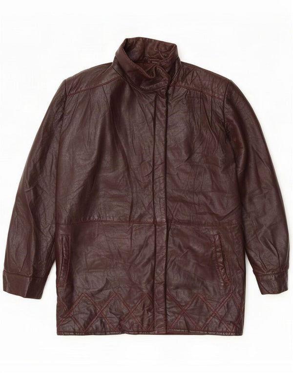 Chaqueta de cuero vintage para mujer IT 46 Large Borgoña