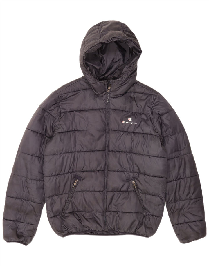 CHAMPION Mens Hooded Padded Jacket UK 42 XL Navy Blue Polyester