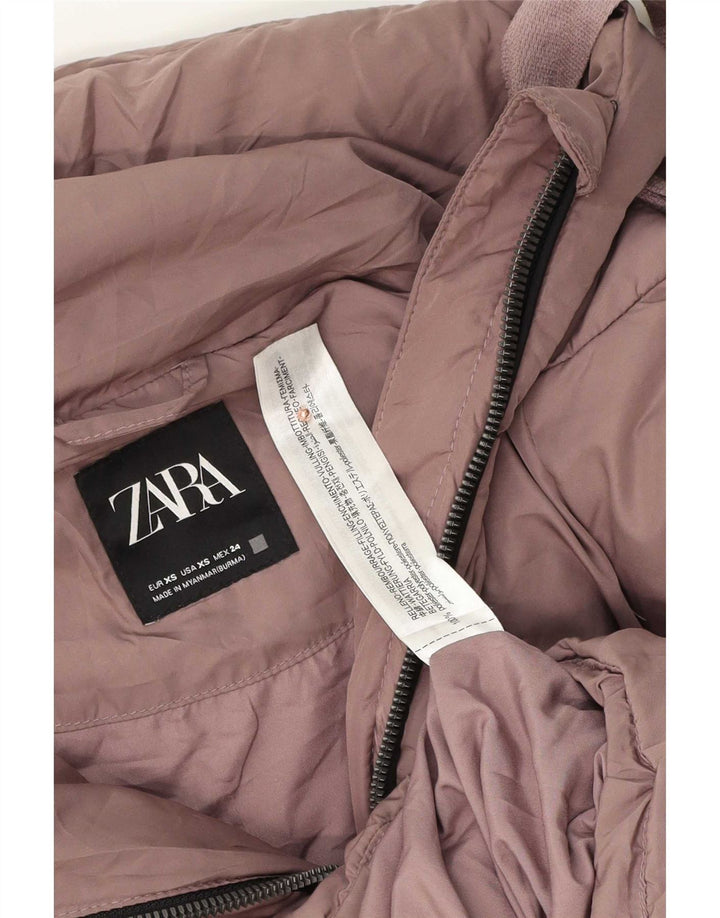 Zara Mujer Chaqueta Acolchada Extragrande Con Capucha UK 6 XS Poliéster Morado