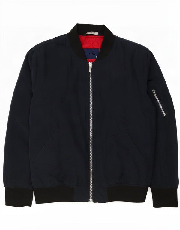 Zara Mens Bomber Jacket UK 40 Large Azul Marino Colorblock Poliéster