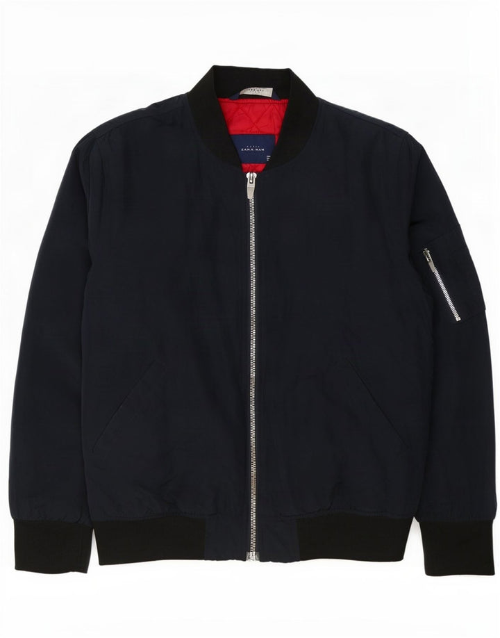 Zara Mens Bomber Jacket UK 40 Large Azul Marino Colorblock Poliéster
