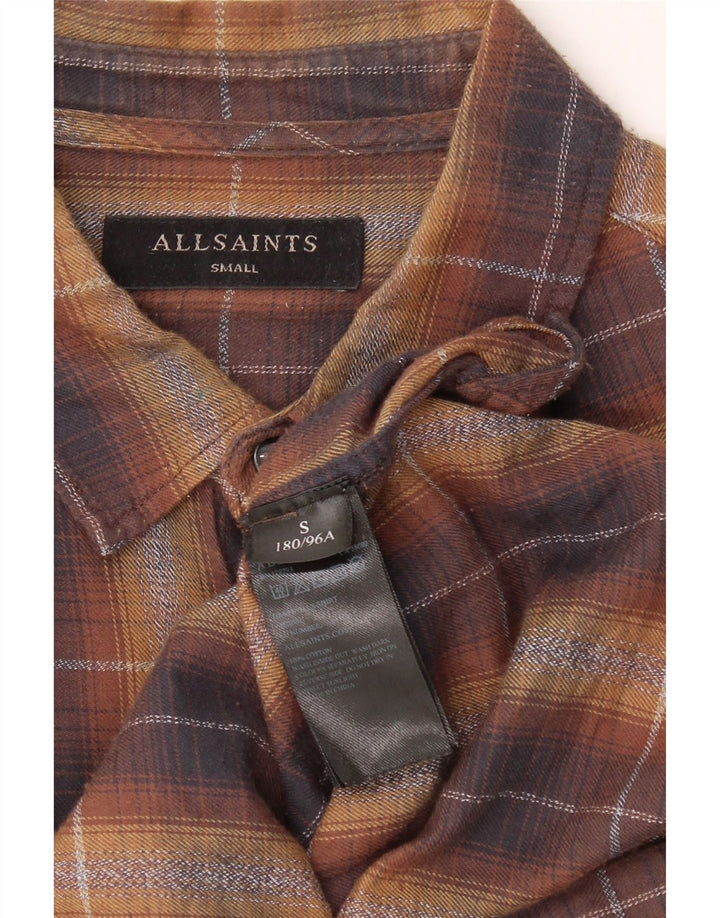 ALL SAINTS Mens Flannel Shirt Small Brown Check Cotton Vintage All Saints and Second-Hand All Saints from Messina Hembry 