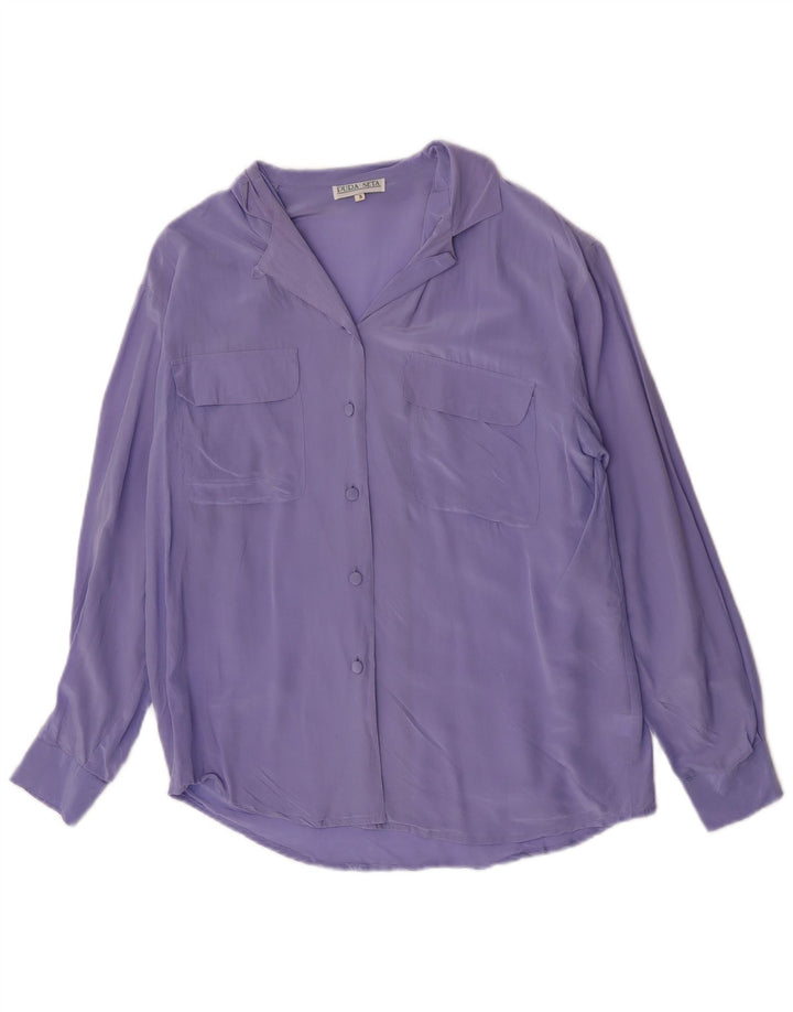 Vintage mujer camisa blusa Reino Unido 10 pequeña seda púrpura