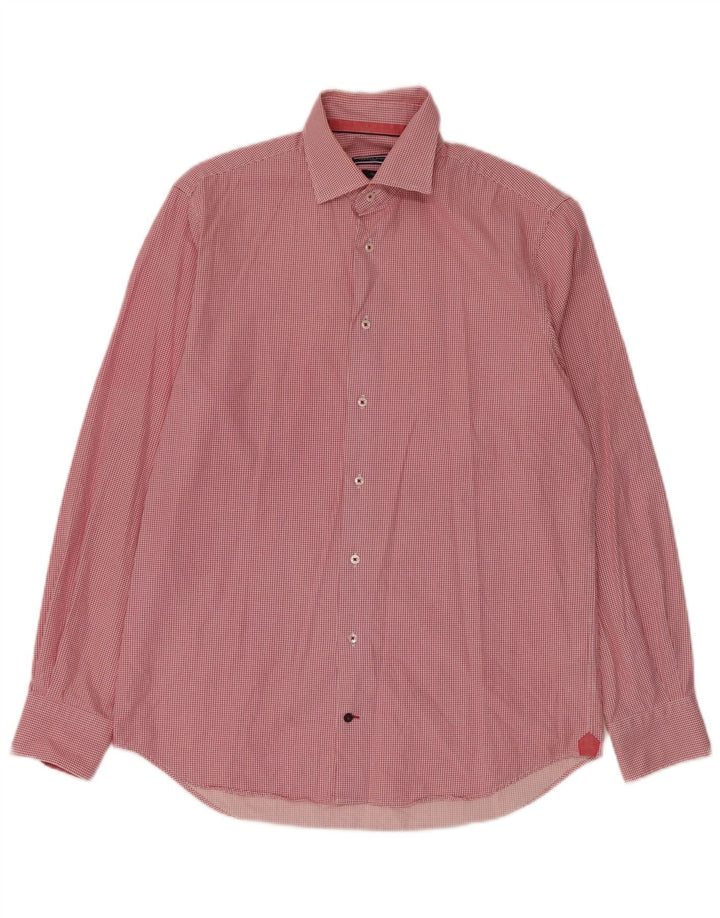 Tommy Hilfiger Camisa a medida para hombre Talla 39 15 1/2 Mediano Pata de gallo roja