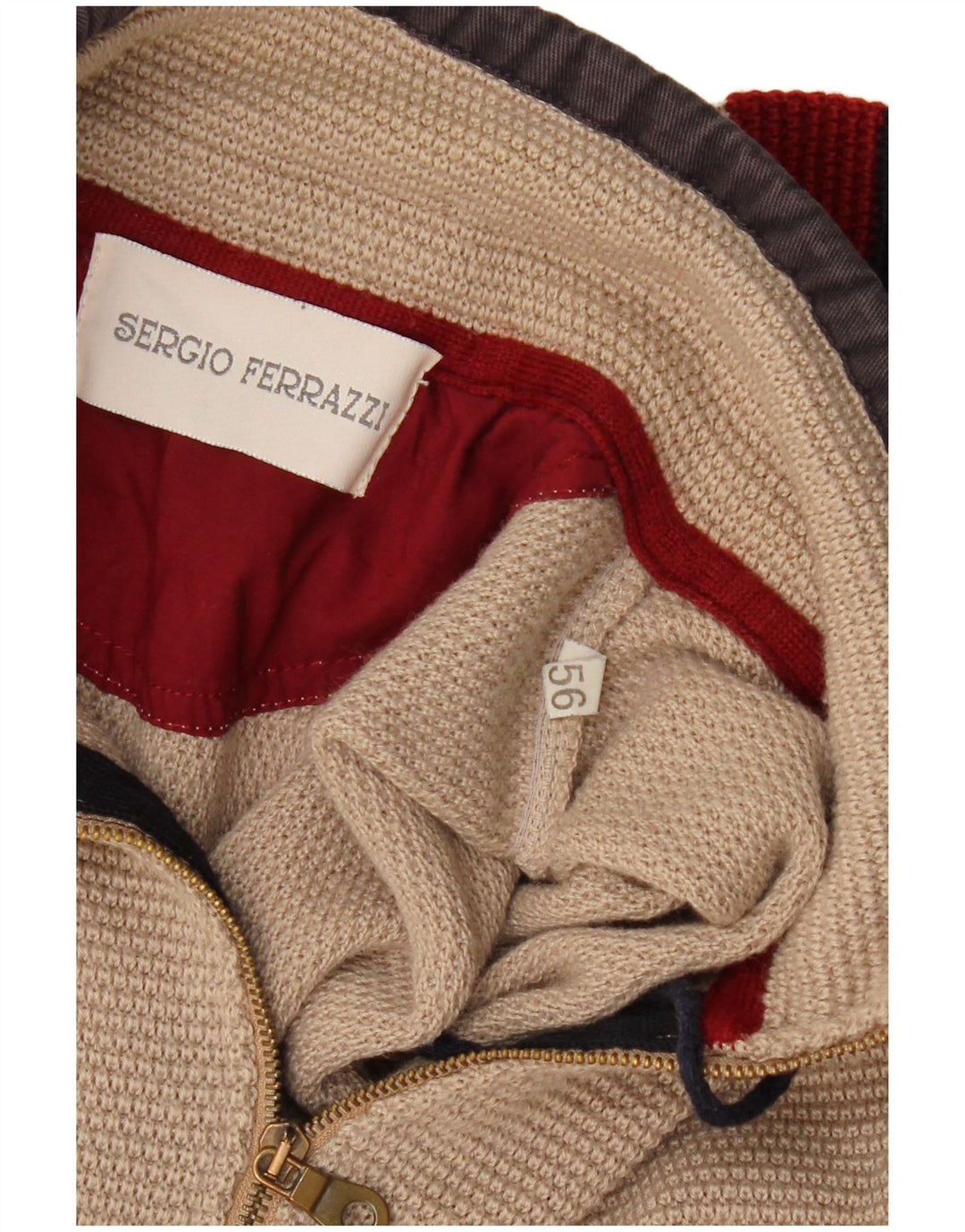 Vintage hombres zip cuello jersey suéter IT 56 2XL Beige Colorblock