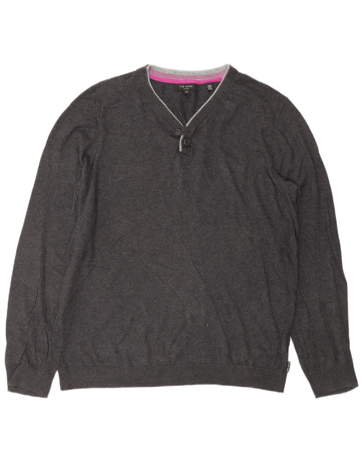 TED BAKER Suéter con cuello en V para hombre Talla 4 Grande Algodón gris