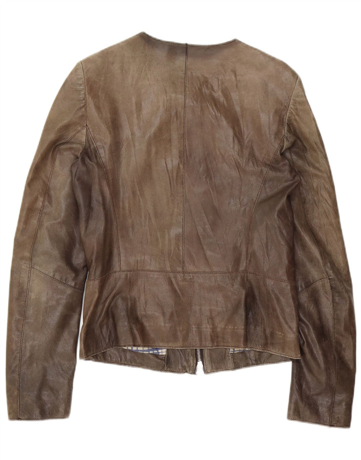 Vintage mujer chaqueta de cuero Reino Unido 10 pequeño marrón