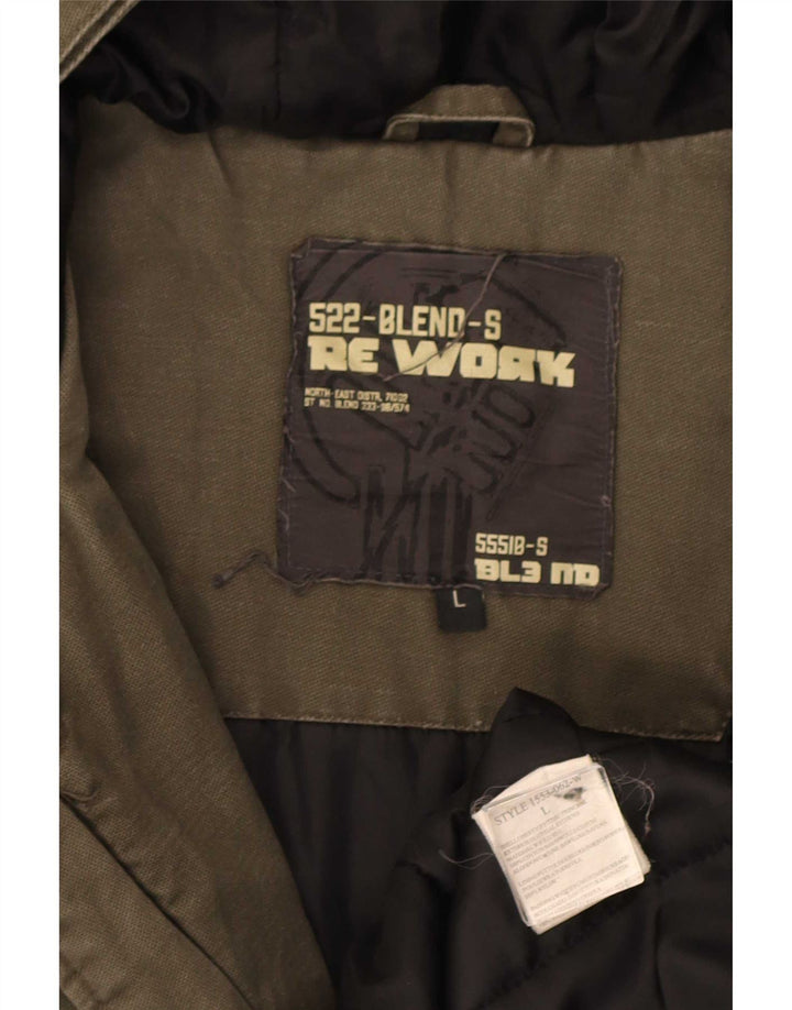 Blend Chaqueta parka con capucha para hombre UK 40 Large Algodón caqui
