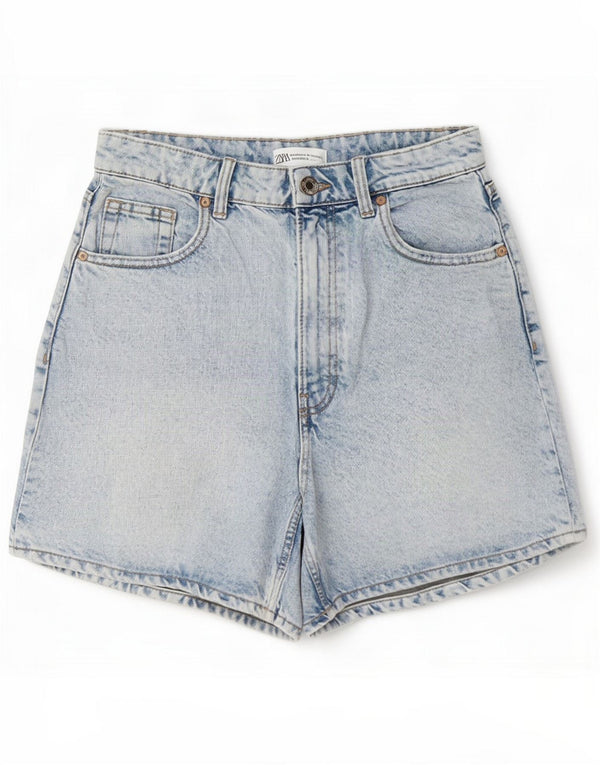 Zara Shorts vaqueros de cintura alta para mujer EU 38 Small W28 Azul