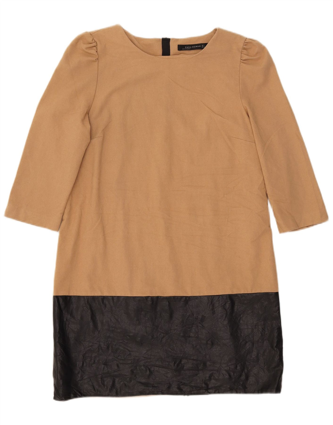 Zara Vestido recto de manga 3/4 para mujer UK 44 Grande Poliéster color beige