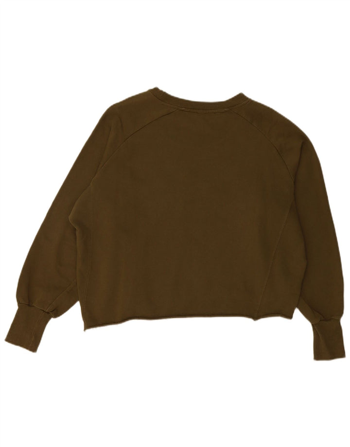 ZARA Womens Crop Oversized Sweatshirt Jumper UK 14 Medium Khaki Cotton