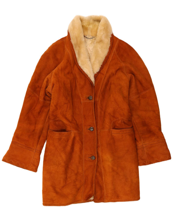 Vintage mujer suelta ajuste shearling abrigo IT 48 XL cuero marrón