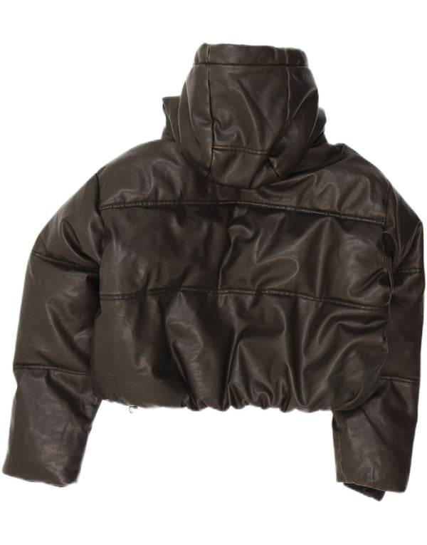 Zara Chaqueta Acolchada De Piel Sintética Con Capucha De Gran Tamaño Para Mujer UK 44 Mediano Negro