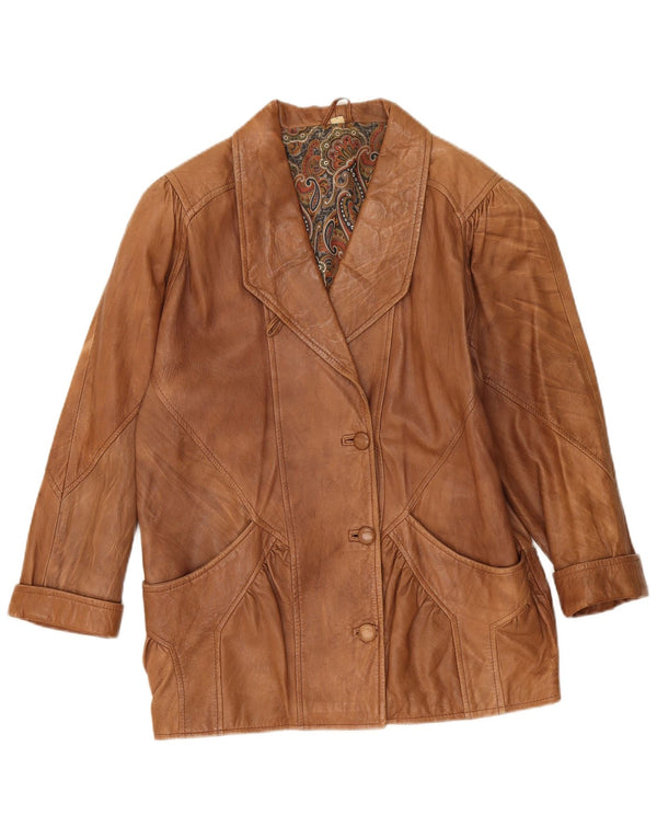 Vintage mujer chaqueta de cuero de gran tamaño Reino Unido 10 pequeño beige