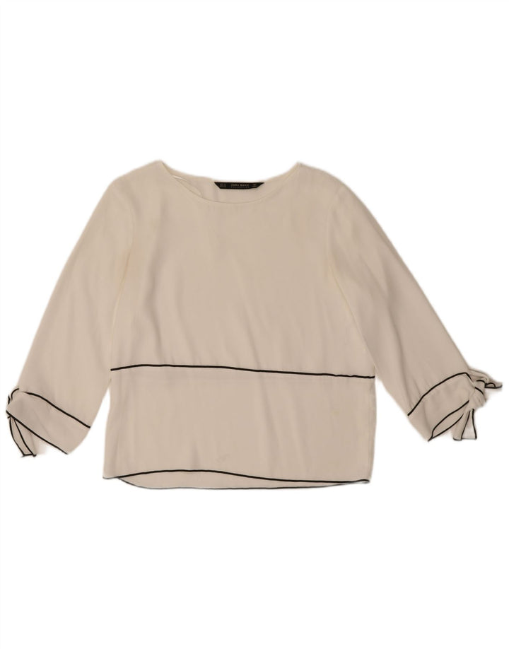Zara Mujer Blusa Manga 3/4 Top UK 6 XS Poliéster Blanco