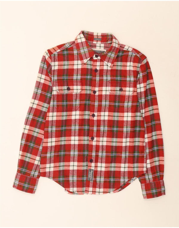 Abercrombie & Fitch Camisa de franela muscular para hombre Algodón a cuadros rojos pequeños