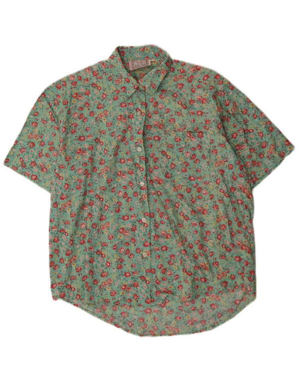 Camisa vintage de manga corta de gran tamaño para mujer EU 42/44 Floral verde grande