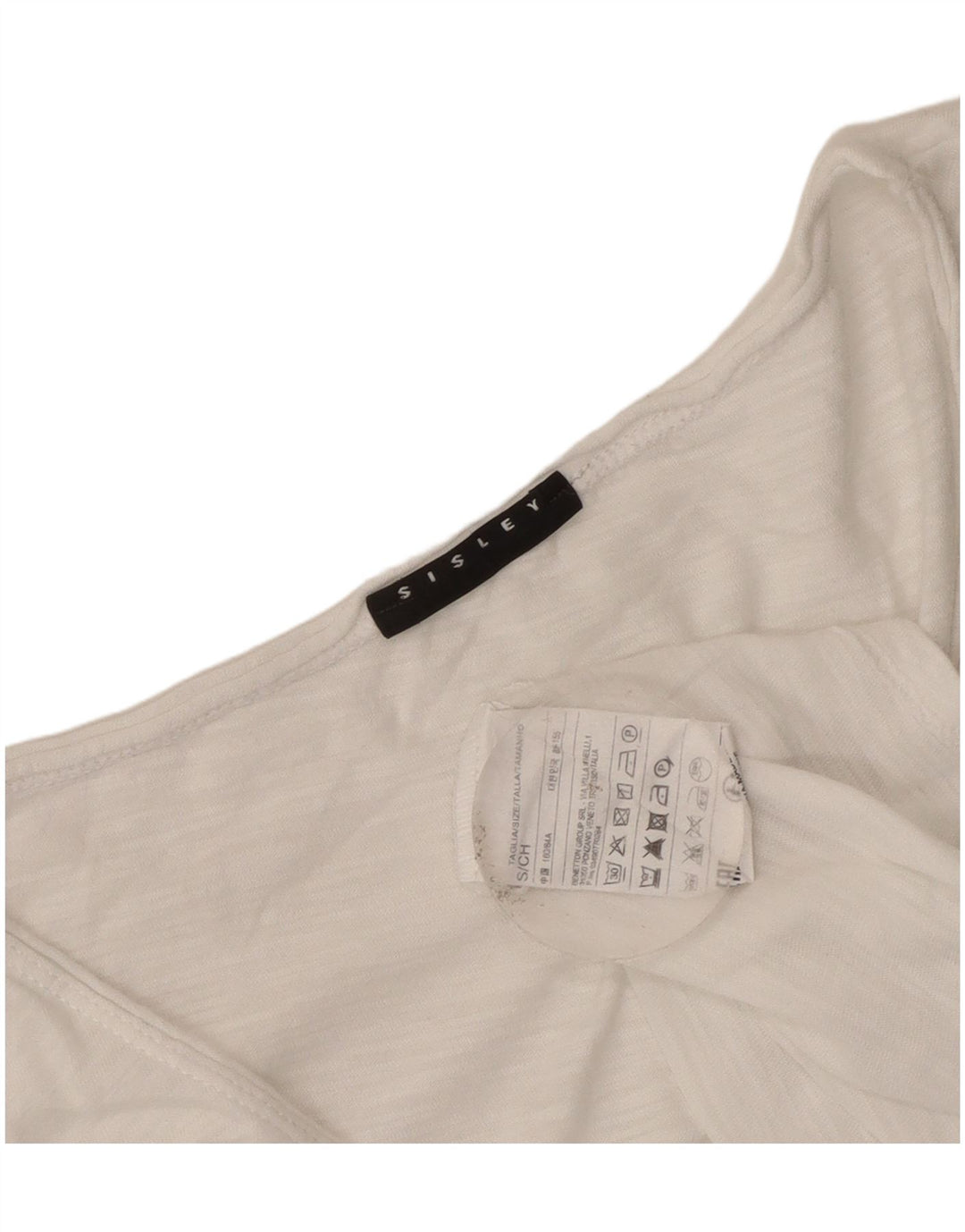 Sisley Top corto sin mangas para mujer UK 8 Small White Cotton