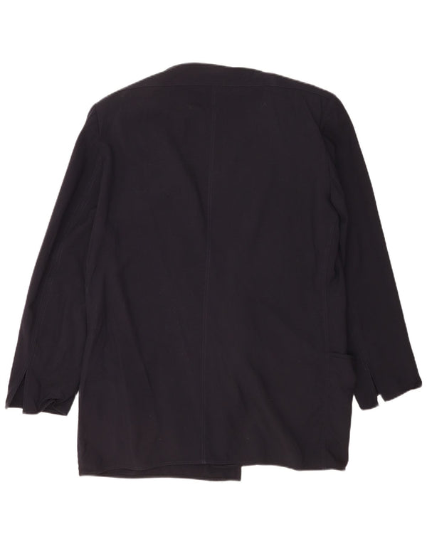 Vintage mujer suelta ajuste abierto blazer chaqueta IT 46 lana azul marino grande