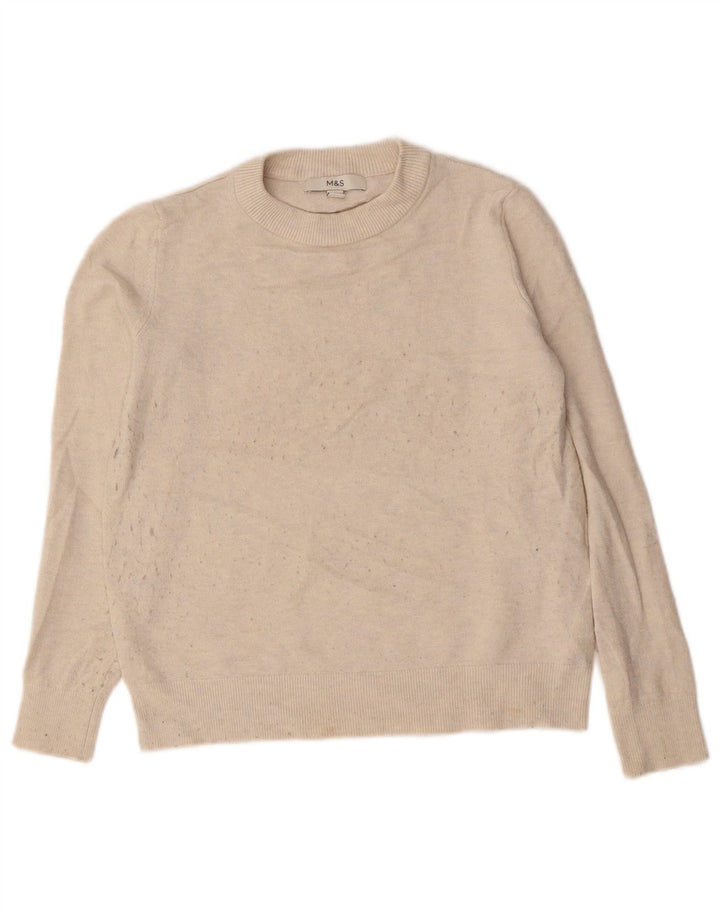 Marks & Spencer Suéter de cuello redondo para mujer UK 10 Small Beige Poliéster
