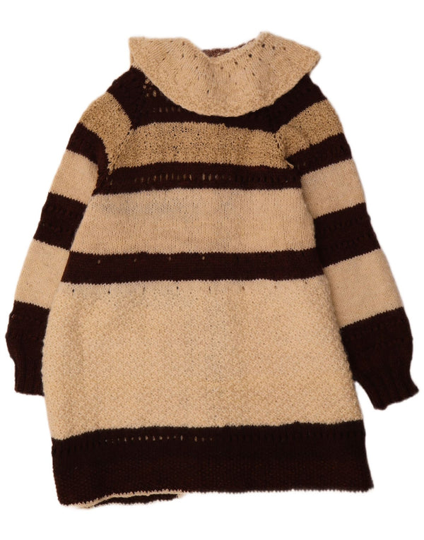 Vintage mujer longline cardigan suéter Reino Unido 22 3XL beige rayas