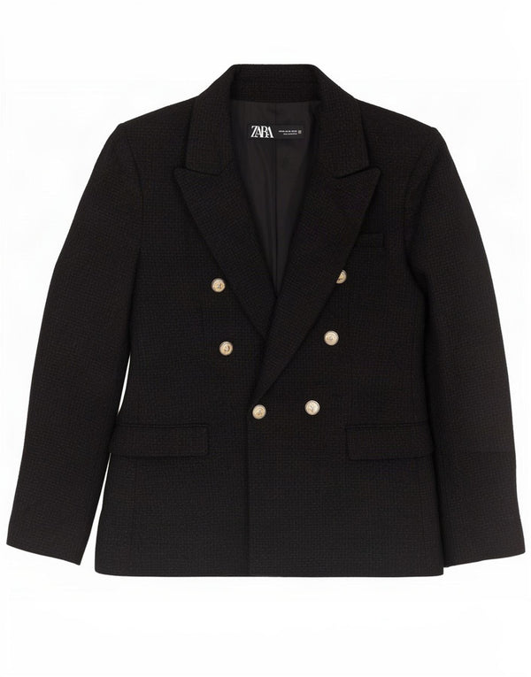 Zara Mujer Chaqueta Blazer De Doble Botonadura UK 6 XS Acrílico Negro