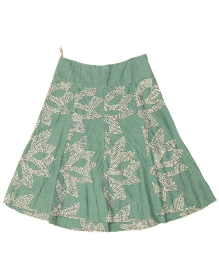 MONSOON Falda acampanada de cintura baja para mujer UK 10 Small W32 Algodón floral verde