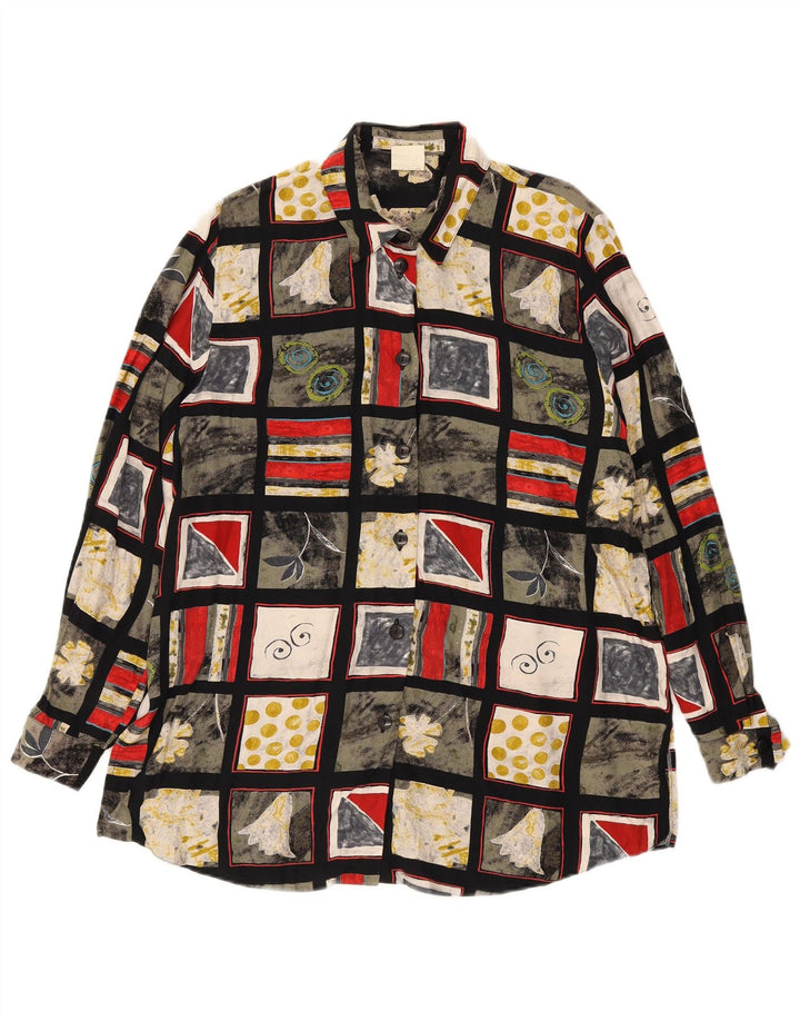 Vintage mujer camisa blusa Reino Unido 16 gran patchwork multicolor viscosa