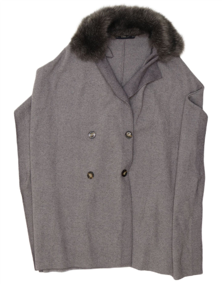 Zara Mujer Poncho Abrigo UK 10 Small Gris Viscosa