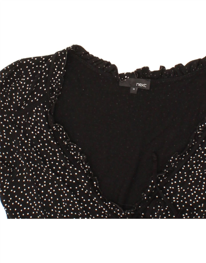 NEXT Womens 3/4 Sleeve Basic Dress UK 10 Small  Black Spotted Viscose Vintage Next and Second-Hand Next from Messina Hembry 