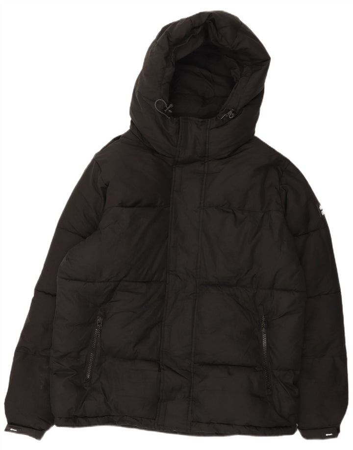 ZARA Chaqueta acolchada holgada con capucha para hombre UK 36 Small Poliéster negro