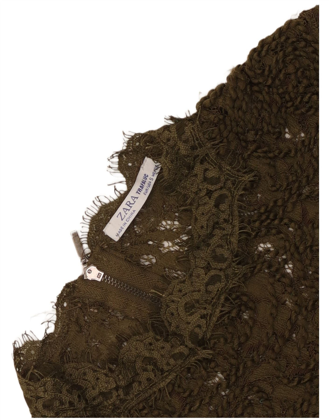 Zara Blusa Transparente De Encaje para Mujer Top UK 8 Small Khaki