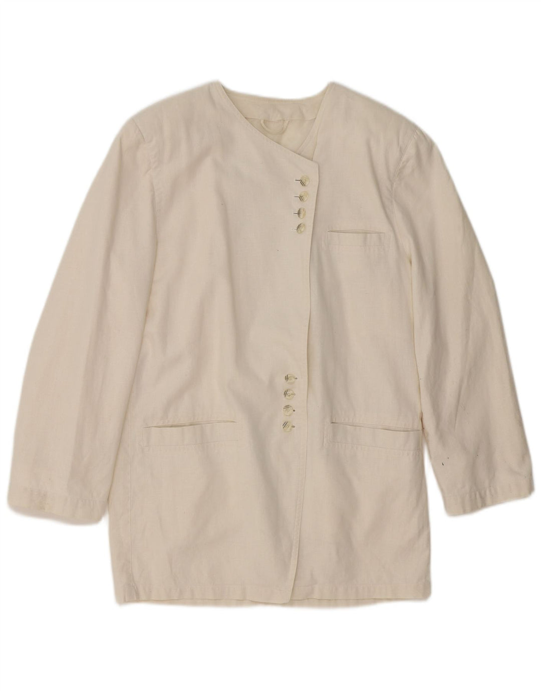 VINTAGE Chaqueta Blazer Longline Mujer Reino Unido 14 Blanco Medio