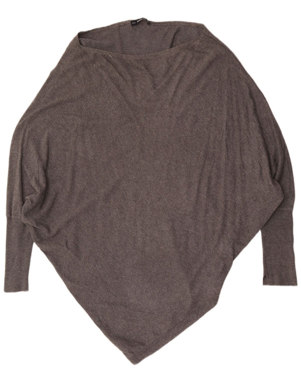 Zara Jersey extragrande con cuello barco y manga 3/4 para mujer, talla 40, color gris