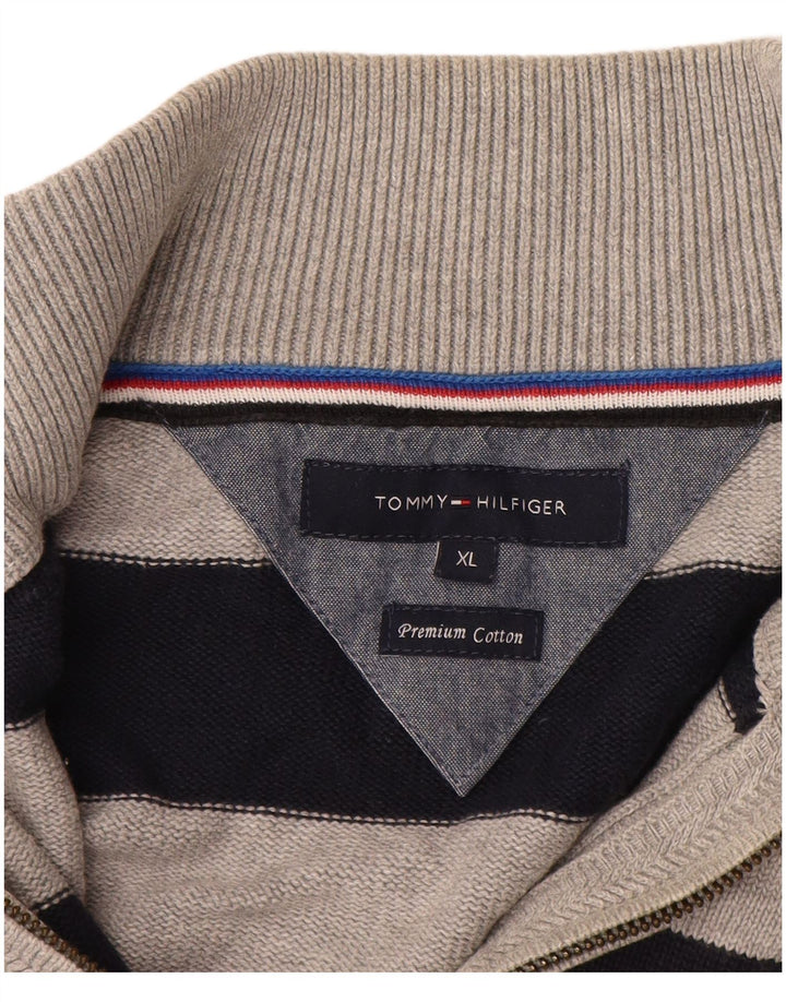 TOMMY HILFIGER Jersey con cuello y cremallera para hombre XL Algodón a rayas negro