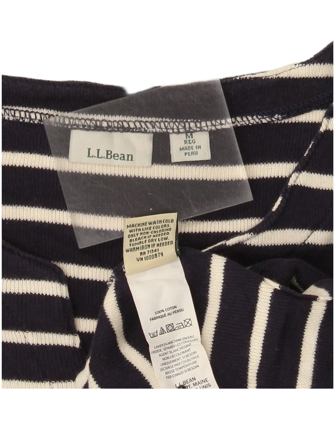 L.L.Bean Camiseta para Mujer Top UK 12 Medium Azul Marino Rayas Algodón