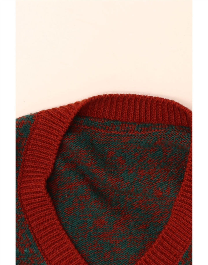 VINTAGE Hombres V-Cuello Jumper Suéter Medio Rojo Flecked